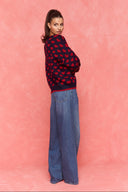 karavan fall winter 26' collection kalia knitted pullover navy blue red hearts