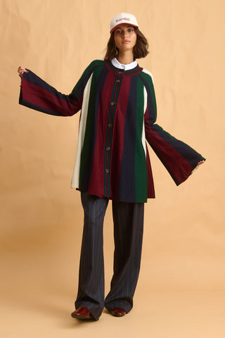 karavan clothing fashion fall winter 25 homecoming collection melina knitted cardigan bordeaux green blue stripes