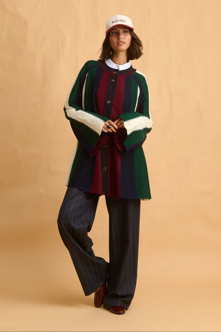 karavan clothing fashion fall winter 25 homecoming collection melina knitted cardigan bordeaux green blue stripes