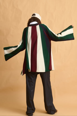 karavan clothing fashion fall winter 25 homecoming collection melina knitted cardigan bordeaux green blue stripes