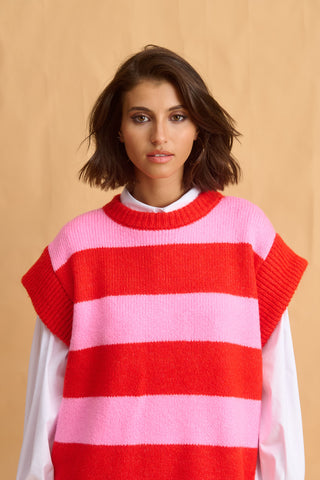 karavan clothing fashion fall winter 25 homecoming collection amelia knitted vest pink red stripes