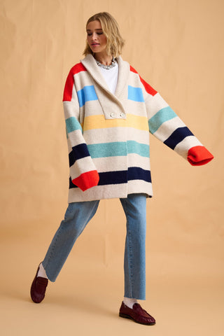 karavan clothing fashion fall winter 25 homecoming collection helga knitted cardigan multicolor stripes