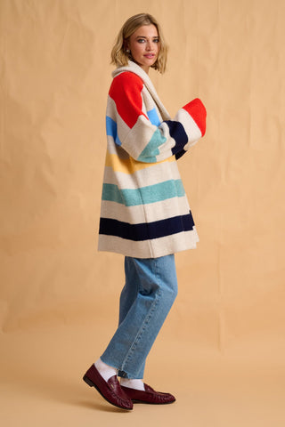 karavan clothing fashion fall winter 25 homecoming collection helga knitted cardigan multicolor stripes