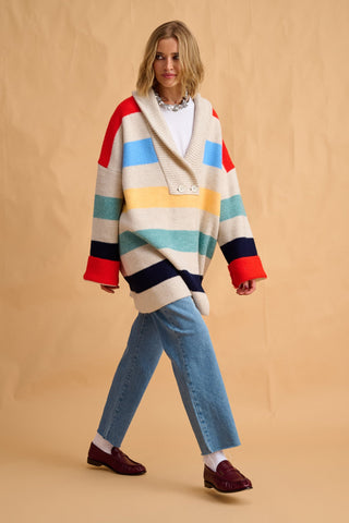 karavan clothing fashion fall winter 25 homecoming collection helga knitted cardigan multicolor stripes
