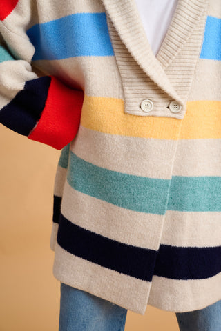 karavan clothing fashion fall winter 25 homecoming collection helga knitted cardigan multicolor stripes