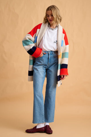 karavan clothing fashion fall winter 25 homecoming collection helga knitted cardigan multicolor stripes