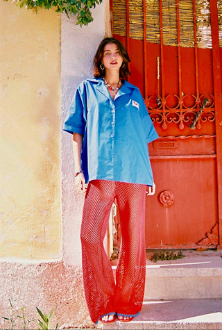karavan clothing fashion spring summer 26 nai special issue collection zinnia shirt electric blue
