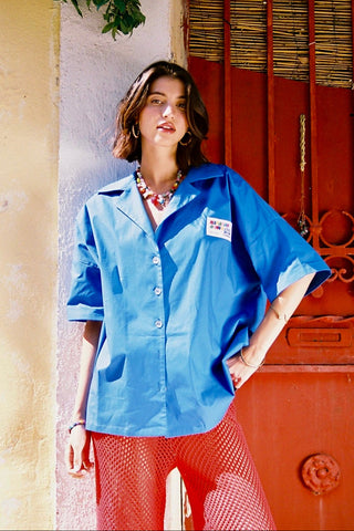 karavan clothing fashion spring summer 26 nai special issue collection zinnia shirt electric blue