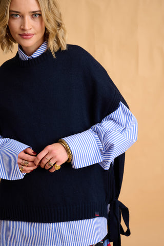 karavan clothing fashion fall winter 25 homecoming collection maxime knitted vest blue