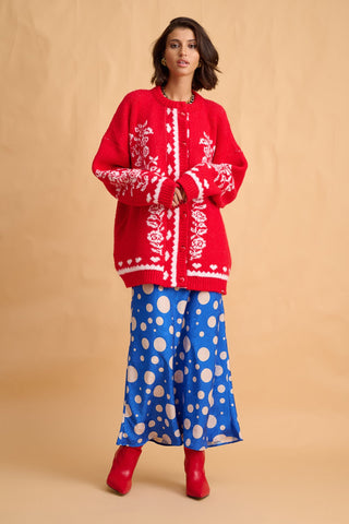 karavan clothing fashion fall winter 25 homecoming collection neville knitted cardigan red