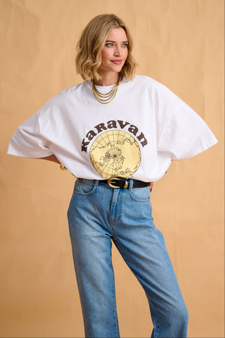 karavan clothing fashion fall winter 25 homecoming collection emmy tee globe white