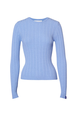 karavan clothing fashion fall winter 25 homecoming krvn collection enola knitted top light blue