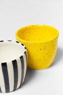 karavan planet fall winter 26' collection espresso set yellow black white stripes ceramic