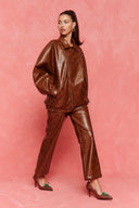 karavan fall winter 26' collection esther faux leather trousers tabac brown