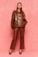karavan fall winter 26' collection esther faux leather trousers tabac brown