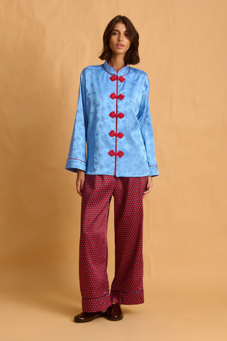 karavan clothing fashion fall winter 25 homecoming homeware collection mandarin shirt light blue