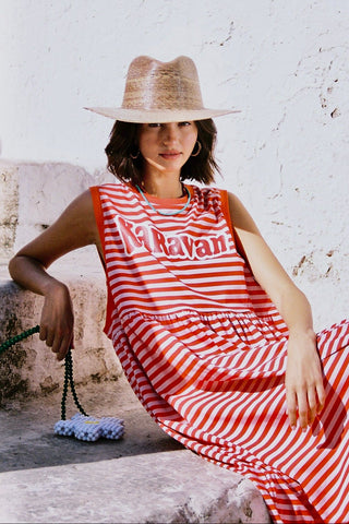 karavan clothing fashion spring summer 26 nai special issue collection nadia dress pink red lines