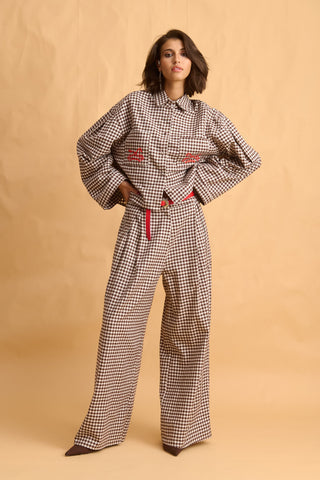 karavan clothing fashion fall winter 25 homecoming collection tilda trousers brown checked