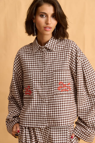karavan clothing fashion fall winter 25 homecoming collection gaia shirt brown checked