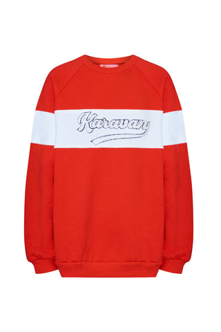 karavan clothing fashion fall winter 25 homecoming collection gail sweatshirt red