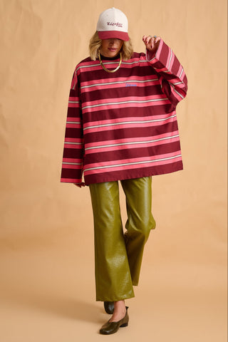 karavan clothing fashion fall winter 25 homecoming collection ginny longsleeve pink bordeaux stripes
