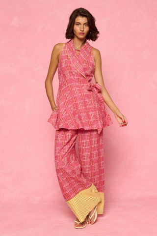 karavan clothing fashion spring summer 26 nai weekendwear collection hana trousers checked red