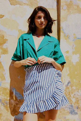 karavan clothing fashion spring summer 26 nai special issue collection minnie mini skirt blue stripes