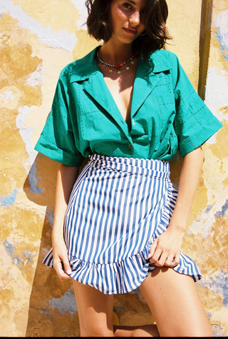 karavan clothing fashion spring summer 26 nai special issue collection minnie mini skirt blue stripes