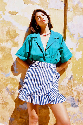 karavan clothing fashion spring summer 26 nai special issue collection minnie mini skirt blue stripes