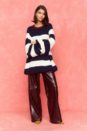 karavan fall winter 26' collection adeline knitted pullover blue ivory