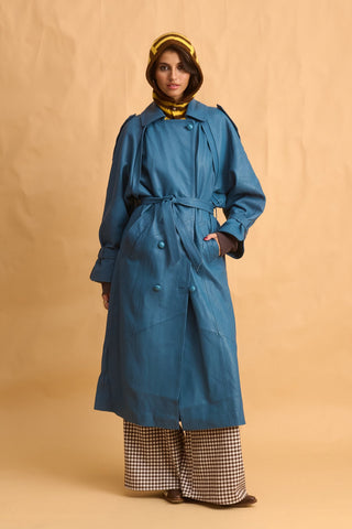 karavan clothing fashion fall winter 25 homecoming collection marlon coat leather blue
