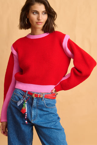 karavan clothing fashion fall winter 25 homecoming collection jenna knitted crop top red pink