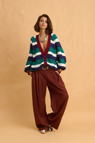 karavan clothing fashion fall winter 25 homecoming collection kaida trousers brown white stripes