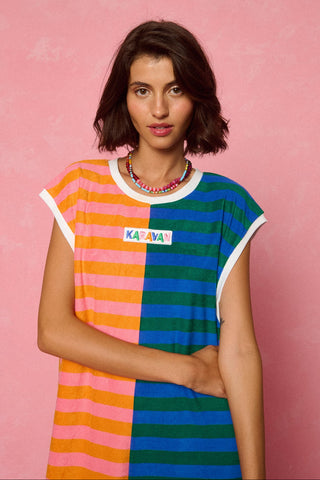 karavan clothing fashion spring summer 26 nai weekendwear collection linda dress orange pink blue red lines
