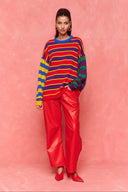 karavan fall winter 26' collection meryem knitted pullover red yellow purple green lines
