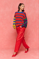 karavan fall winter 26' collection meryem knitted pullover red yellow purple green lines