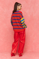 karavan fall winter 26' collection meryem knitted pullover red yellow purple green lines