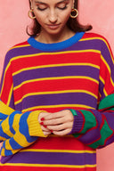karavan fall winter 26' collection meryem knitted pullover red yellow purple green lines