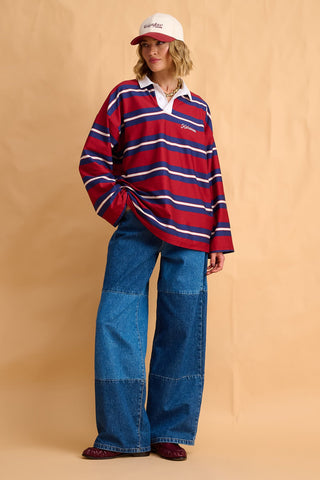 karavan clothing fashion fall winter 25 homecoming collection maji longsleeve blue bordeaux ivory stripes