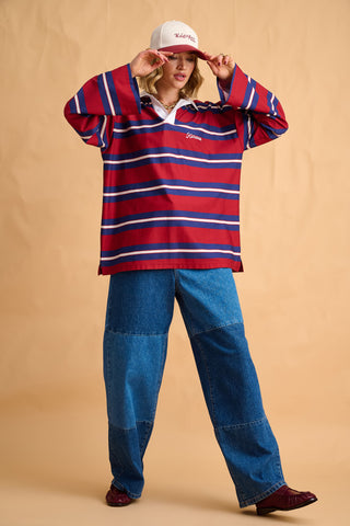 karavan clothing fashion fall winter 25 homecoming collection maji longsleeve blue bordeaux ivory stripes