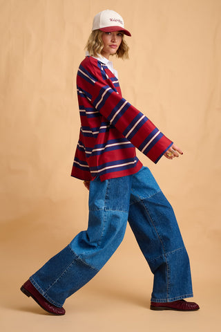 karavan clothing fashion fall winter 25 homecoming collection maji longsleeve blue bordeaux ivory stripes