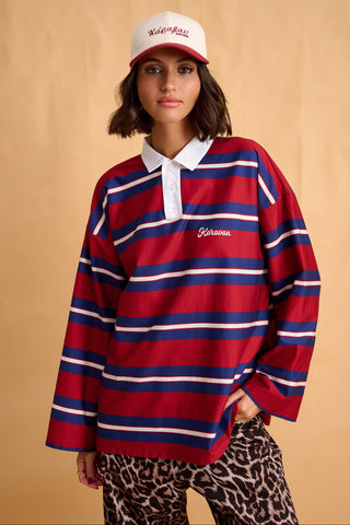 karavan clothing fashion fall winter 25 homecoming collection maji longsleeve blue bordeaux ivory stripes