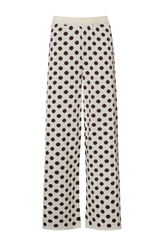 karavan clothing fashion fall winter 25 homecoming krvn collection malou knitted trousers brown ivory polka dots