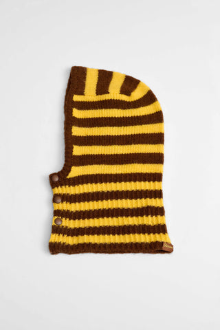 karavan clothing fashion fall winter 25 homecoming collection veronika balaclava yellow brown stripes
