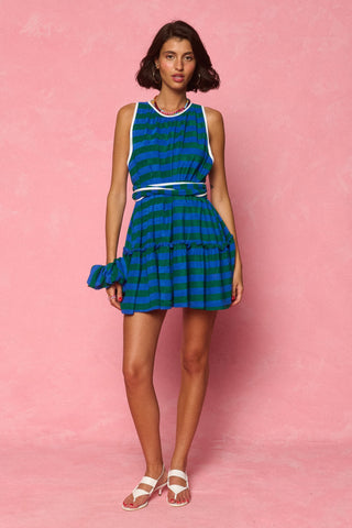 karavan clothing fashion spring summer 26 nai weekendwear collection melanie mini dress blue green lines