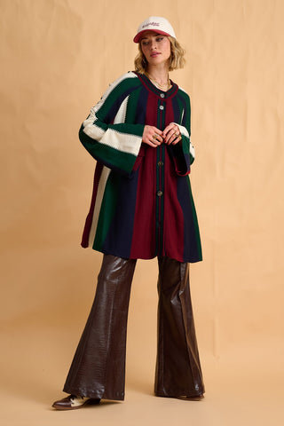 karavan clothing fashion fall winter 25 homecoming collection melina knitted cardigan bordeaux green blue stripes