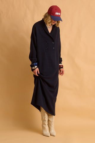 karavan clothing fashion fall winter 25 homecoming krvn collection naoko knitted dress dark blue