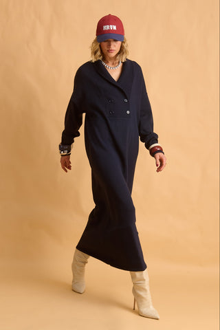 karavan clothing fashion fall winter 25 homecoming krvn collection naoko knitted dress dark blue