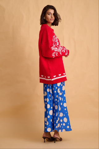 karavan clothing fashion fall winter 25 homecoming collection neville knitted cardigan red