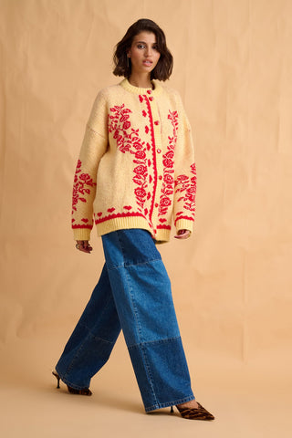 karavan clothing fashion fall winter 25 homecoming collection neville knitted cardigan lemon